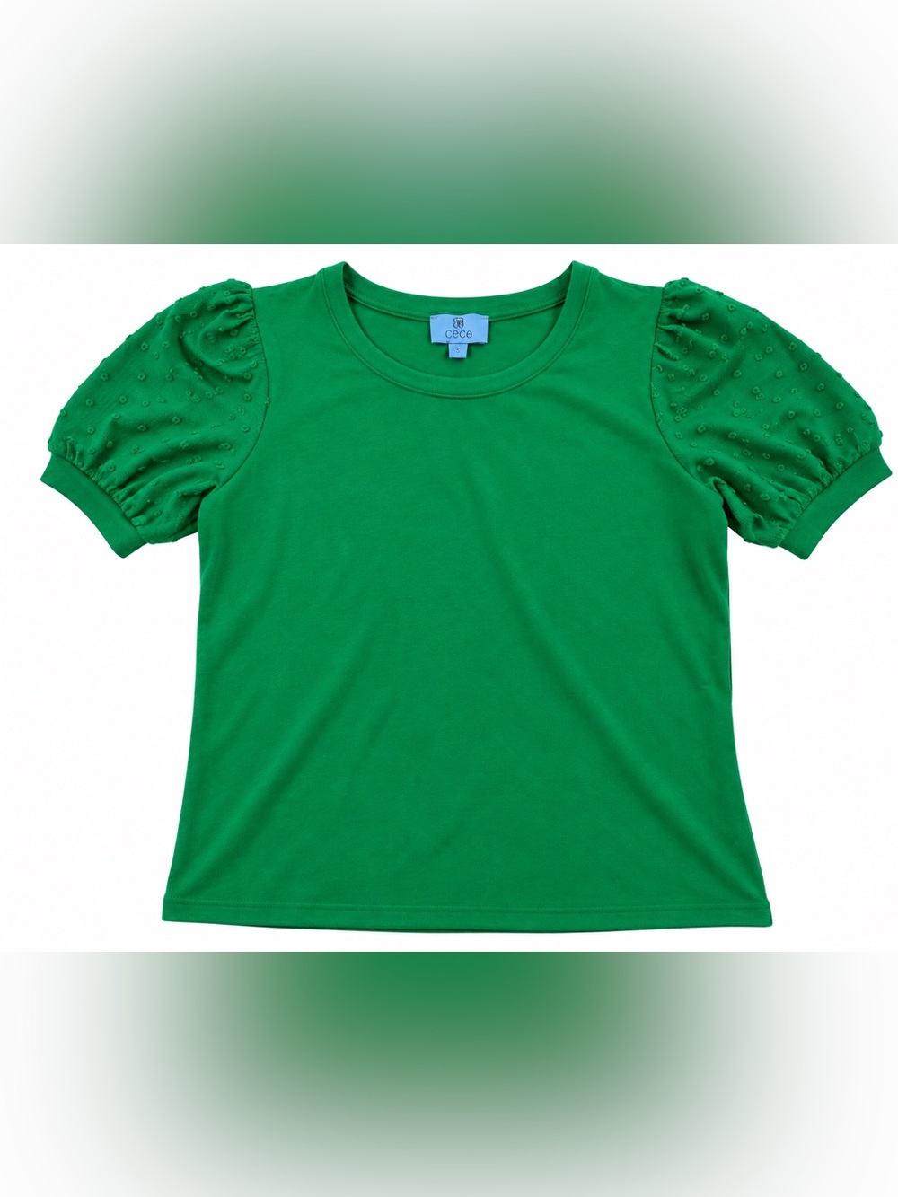 CeCe Green Puff-Sleeve Dot-Accent Tee